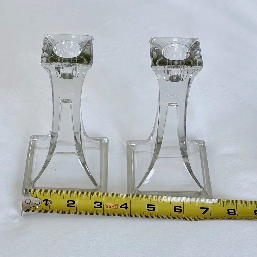 Vintage Clear Glass Candle Holders, Set of 2